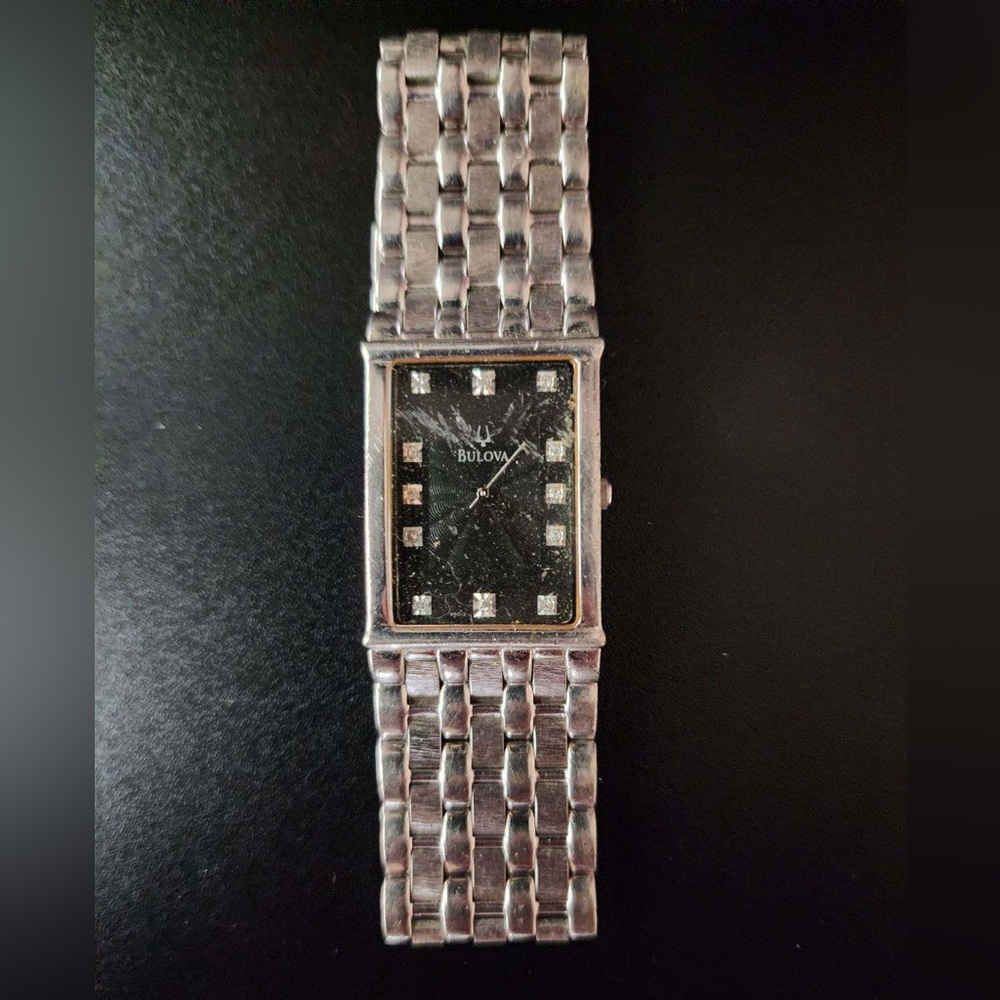 Men's Bulova Diamond Accent Stainless Steel Black Dial Watch C860466